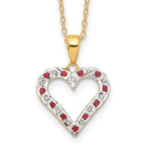 Sterling Silver 18K Gold-plated Diamond & Ruby July Birthstone Heart 18"Necklace